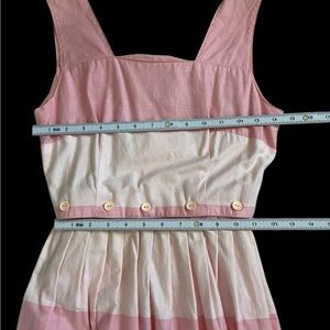 Vintage Lanz Pink/White Stripe Square Neck Cotton Midi Dress USA Sz 4 Petite